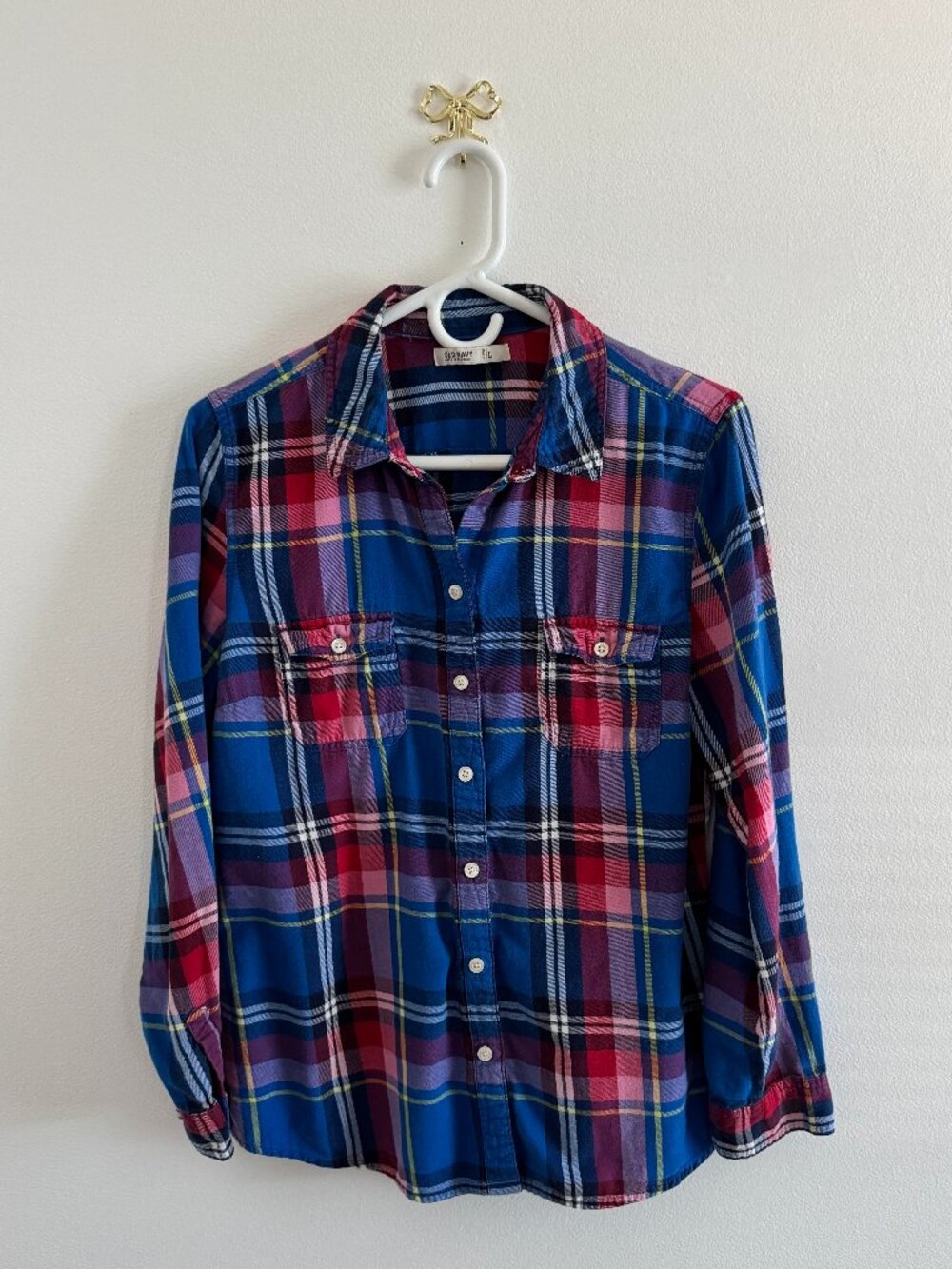Old Navy Red and Blue Plaid Button Up Shirt Large